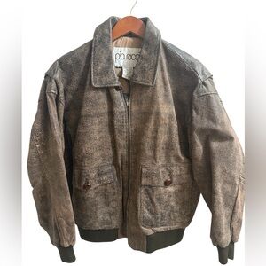Vintage Pia Rucci Genuine Leather Bomber Jacket M Brown Distressed Korea